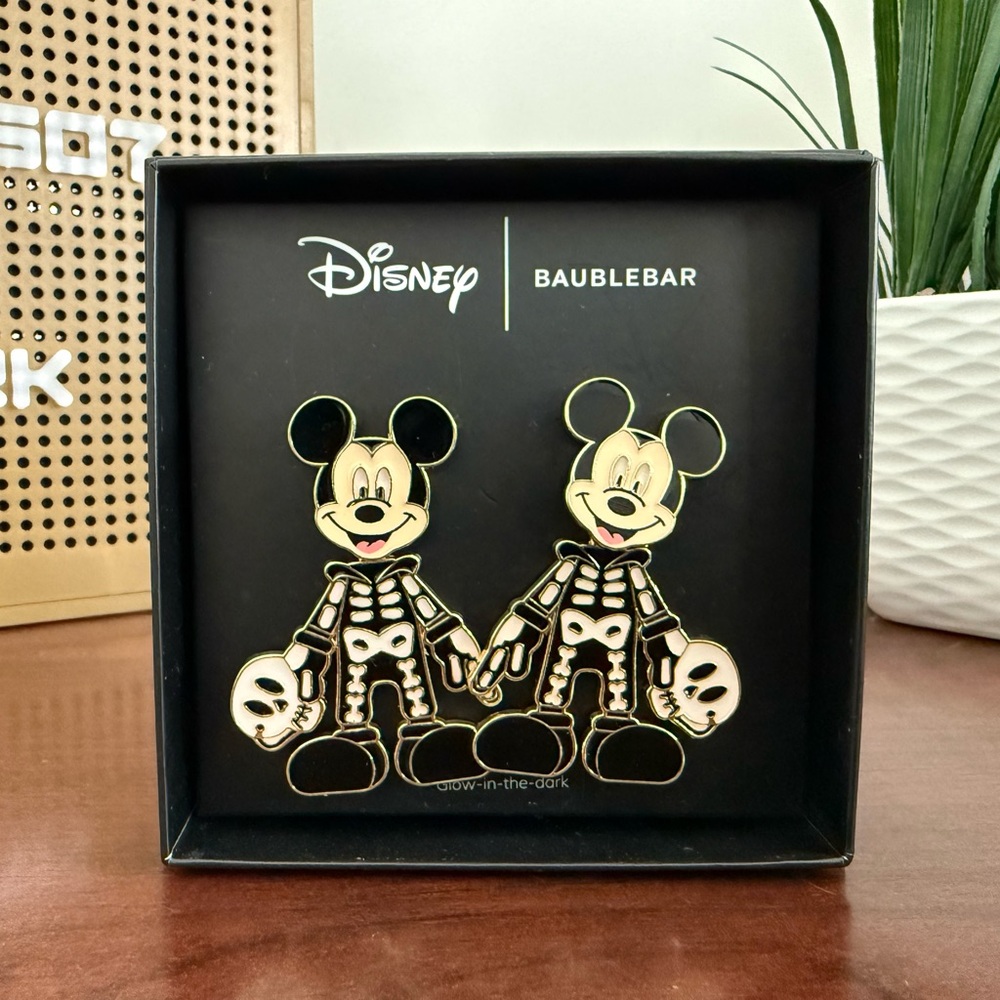 New Disney x Baublebar Mickey Mouse Skeleton Halloween Earrings